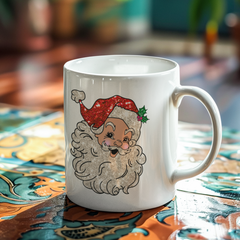 Glitter look Santa Face UV DTF Wrap | 16oz Libbey Glass Sticker UV068