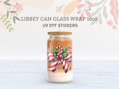 Candy Cane Christmas Coquette Bow UV DTF, Ready to Transfer, UV DTF Sticker UV025