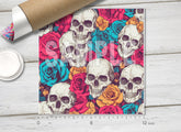 Vintage Skulls and Colorful Roses Adhesive Vinyl 1700