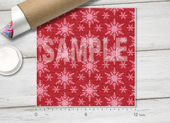 Red Linen Snowflake Pattern HTV 1517