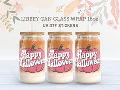 Happy Halloween Pink Pumpkin UV DTF Libbey Glass Wrap | 16oz Sticker UV037