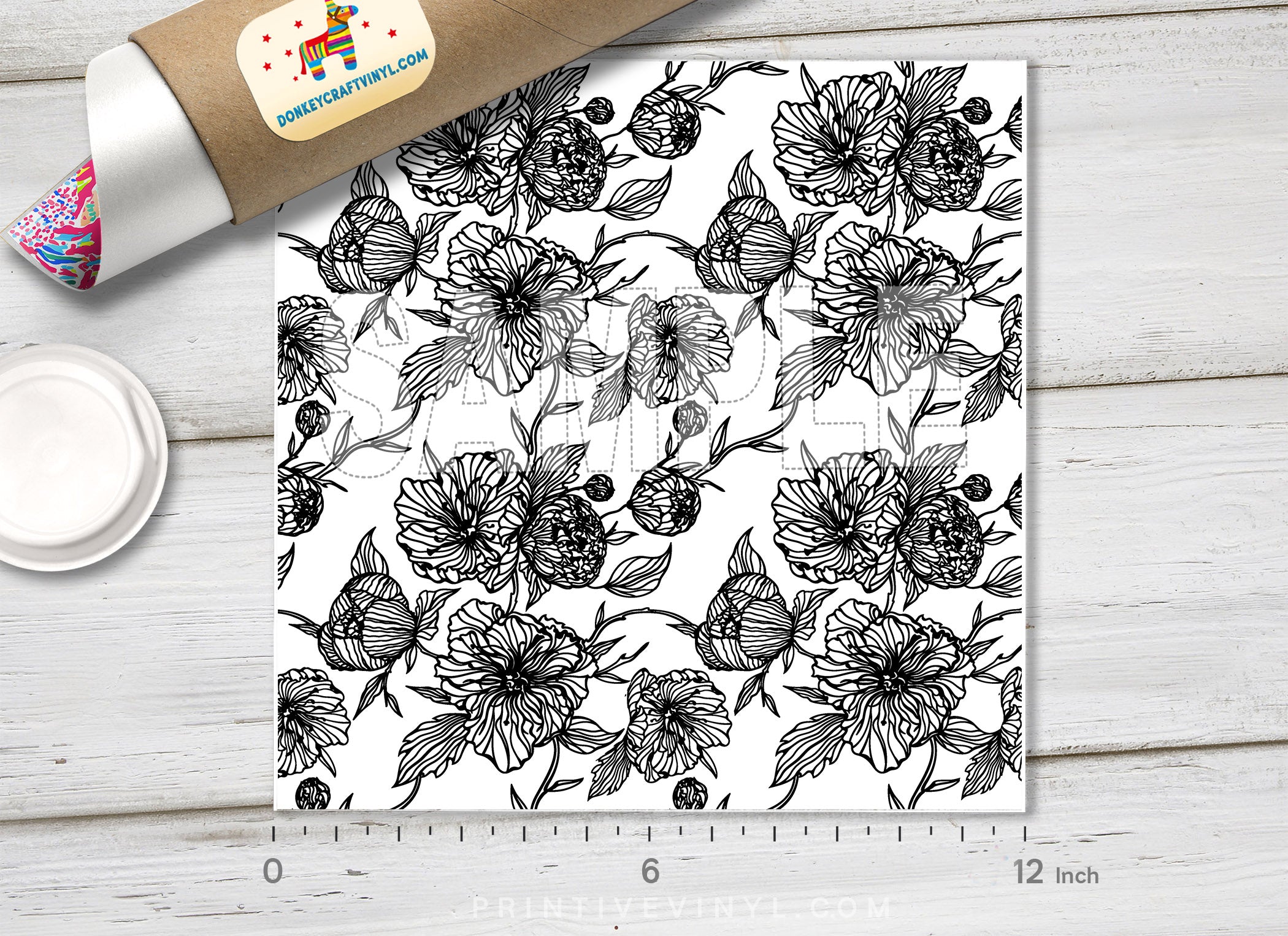 Black and White Floral HTV 1658 - Donkey Craft Vinyl