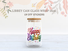 Birthday UV DTF Wraps for 16oz Libbey Glass | Happy Birthday Cup Stickers UV112