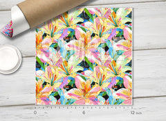 Vibrant Watercolor Lily Floral Pattern Heat Transfer Vinyl 1741