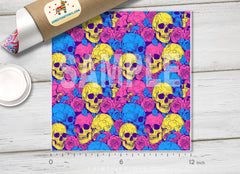 Vibrant Neon Skulls and Roses HTV 1699