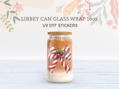 Candy Cane Christmas Coquette Bow UV DTF, Ready to Transfer, UV DTF Sticker UV025