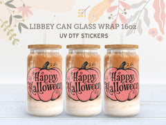 Happy Halloween Pink Pumpkin UV DTF Libbey Glass Wrap | 16oz Sticker UV037
