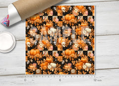 Halloween Pumpkin & Skull Checkerboard Adhesive Vinyl 1730