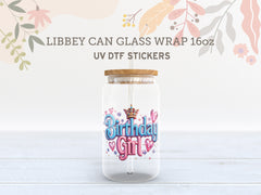 Birthday UV DTF Wraps for 16oz Libbey Glass | Happy Birthday Cup Stickers UV112