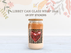 Valentine Heart UV DTF Wrap | 16oz Libbey Glass Cup Sticker UV073