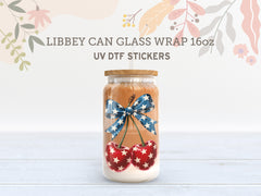 Patriotic Cherries UV DTF Wrap with Bow for 16oz Libbey Glass UV125