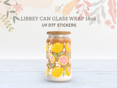 Lemon Grapefruit UV DTF Wrap | 16oz Libbey Glass Cup Sticker UV077