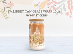 Merry Christmas Leopard Tree UV DTF Libbey Sticker for 16oz Glass Can UV192