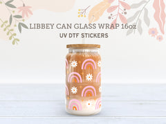 Rainbow Daisy UV DTF Wrap | 16oz Libbey Glass Cup Sticker UV081