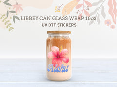 Aloha Hibiscus UV DTF Wrap for 16oz Libbey Glass UV127