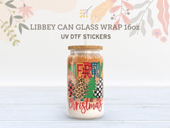 Merry Christmas UV DTF Libbey Wrap – 16oz Glass Can Sticker UV062