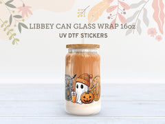 BOO Ghost Pumpkin UV DTF Libbey Wrap | Halloween Fall 16oz Glass Can Sticker UV175
