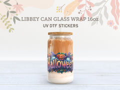 Halloween Ghost & Pumpkin UV DTF Wrap for 16oz Libbey Glass UV135