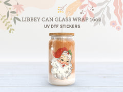 Vintage Santa UV DTF Cup Wrap | 16oz Libbey Glass Can Sticker UV065