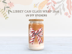 Candy Cane Christmas Coquette Bow UV DTF, Ready to Transfer, UV DTF Sticker UV025