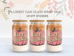 Happy Halloween Pink Pumpkin UV DTF Libbey Glass Wrap | 16oz Sticker UV037