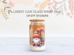 Christmas Gnome UV DTF Cup Wrap | 16oz Libbey Glass Can Sticker UV063