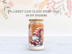 Christmas Gnome UV DTF Cup Wrap | 16oz Libbey Glass Can Sticker UV063