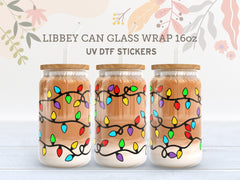 Christmas Lights UV DTF Libbey Glass Wrap | 16oz Cup Sticker UV034