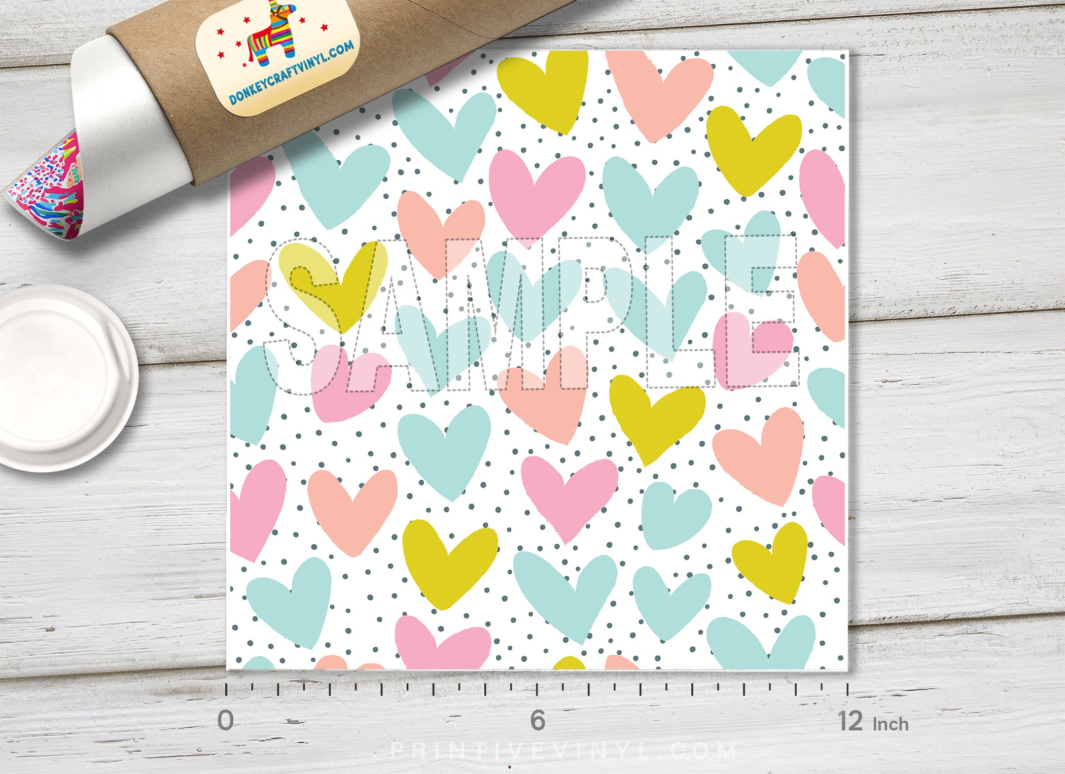 Pastel Hearts and Polka Dots Adhesive Vinyl 1442 - Donkey Craft Vinyl