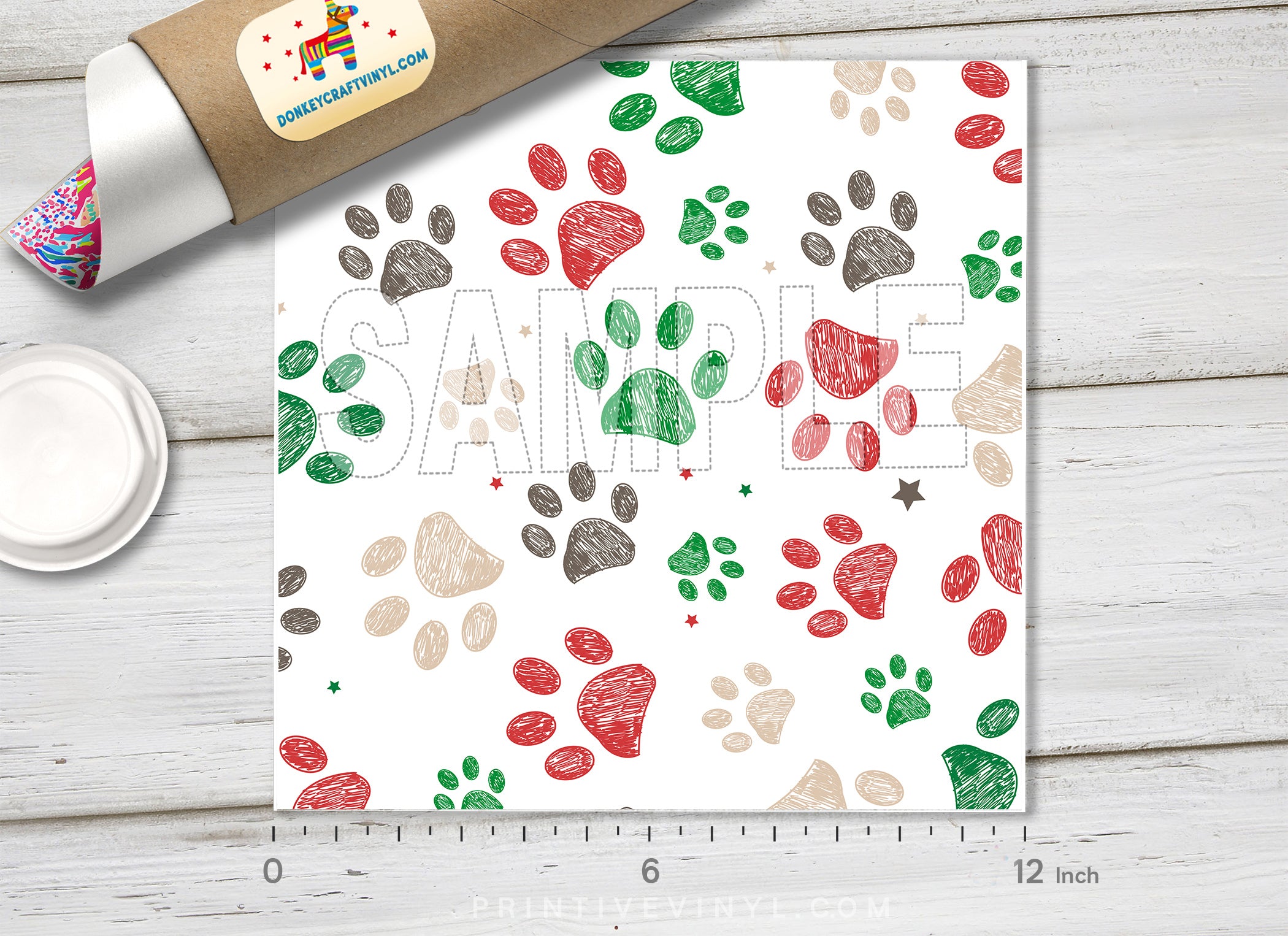 Hand-Drawn Paw Print Adhesive Vinyl 1417 - Donkey Craft Vinyl