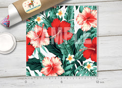 Tropical Red Hibiscus Floral Pattern HTV 1527
