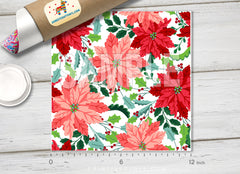 Christmas Poinsettia Floral Patterned Adhesive Vinyl X009