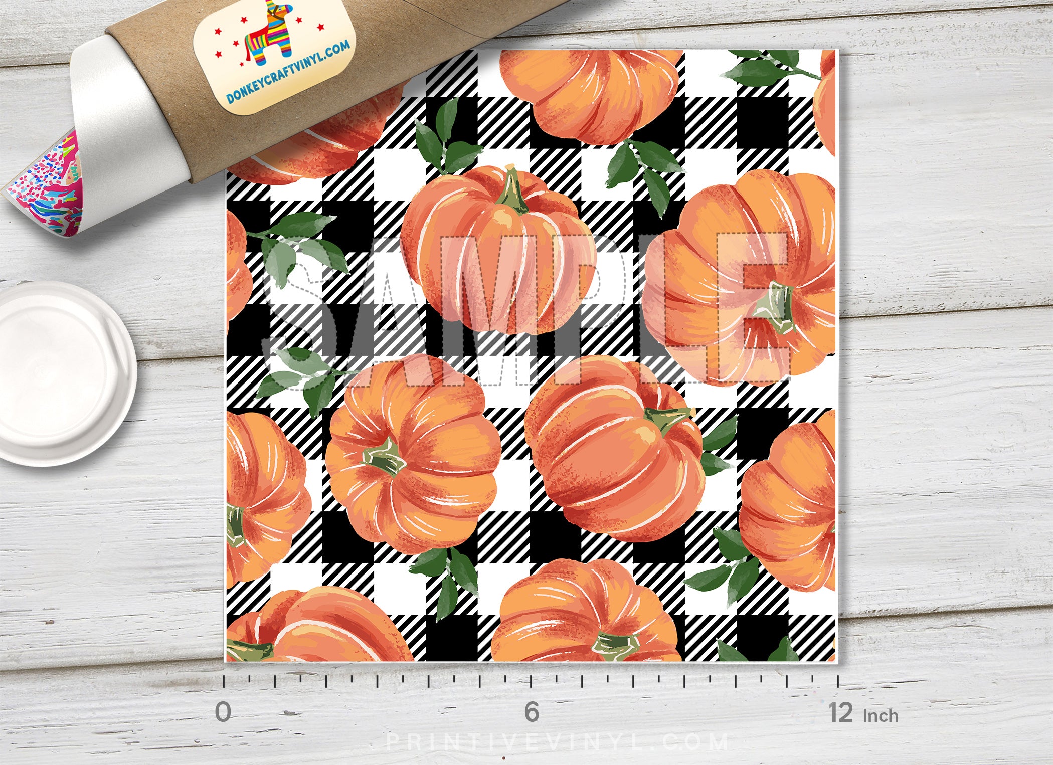 Orange Pumpkin Buffalo Plaid Adhesive Vinyl 1413 - Donkey Craft Vinyl