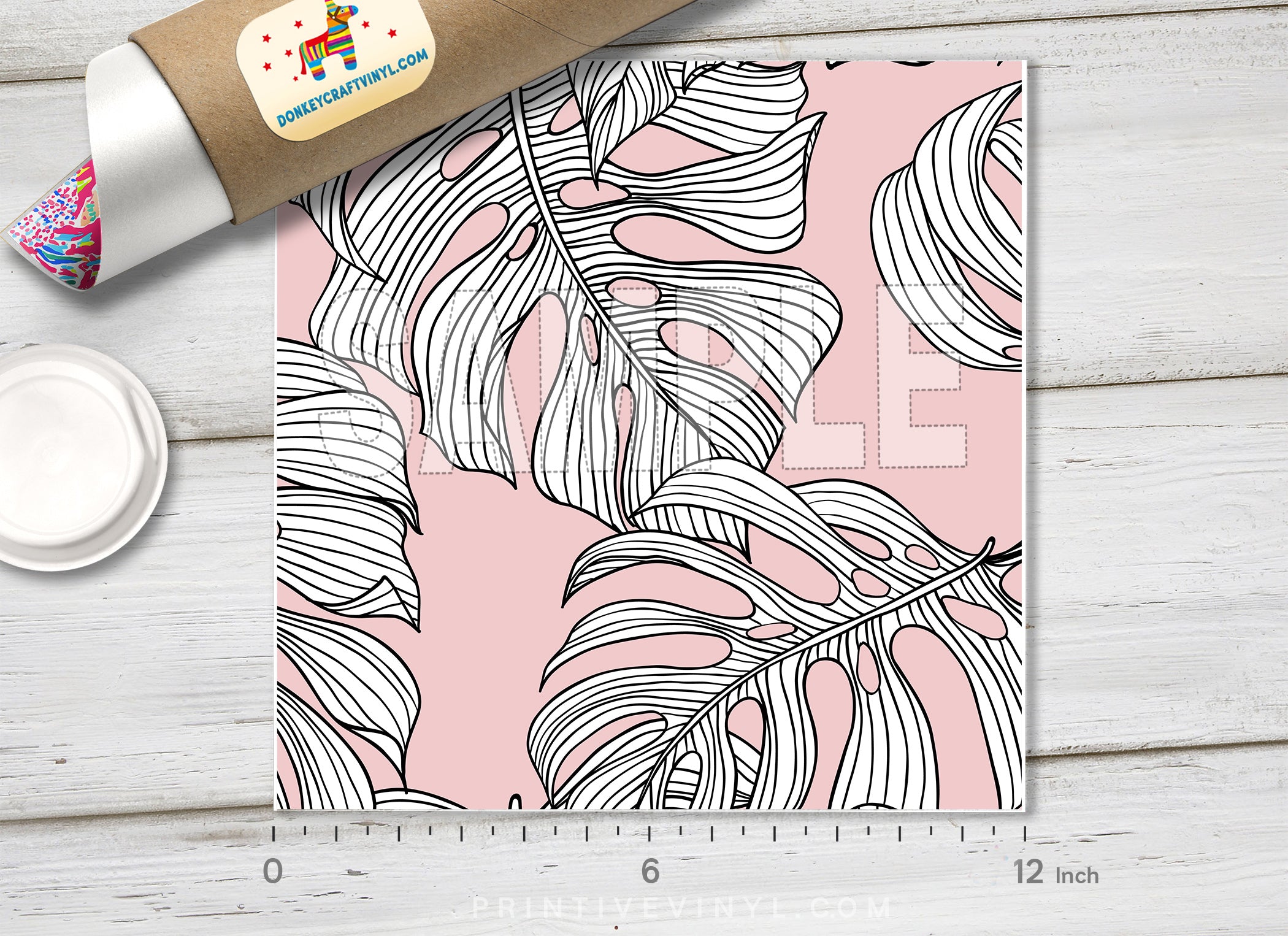 Pink Monstera Leaf Adhesive Vinyl 1355 - Donkey Craft Vinyl