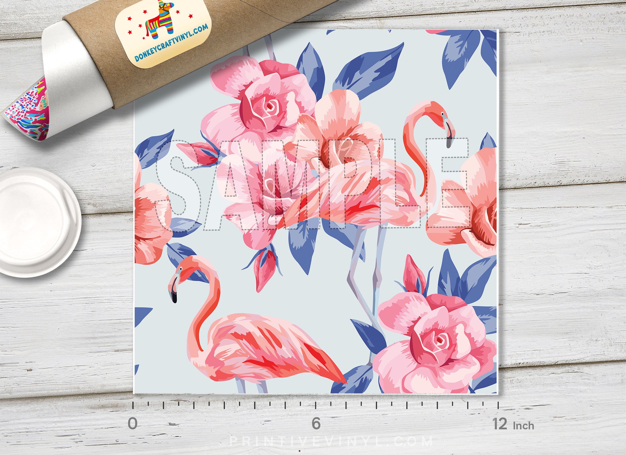 Flower Flamingos Pattern Adhesive Vinyl 675 - Donkey Craft Vinyl