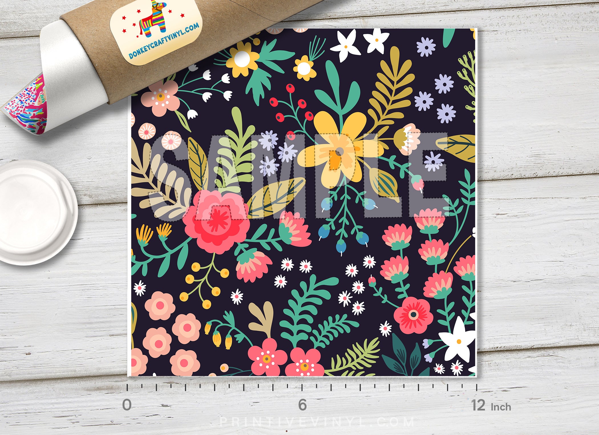 Floral Adhesive Vinyl 1362 - Donkey Craft Vinyl