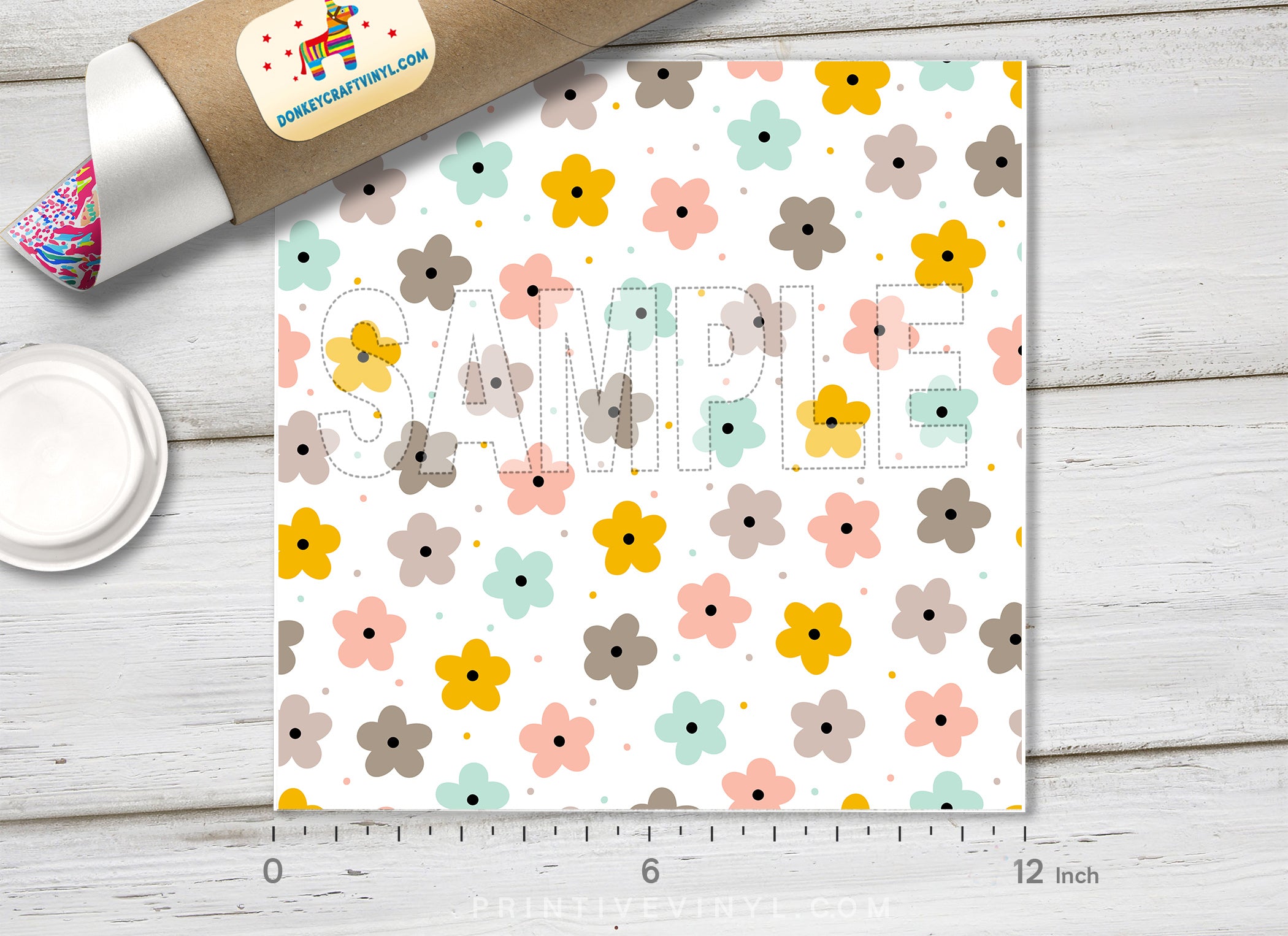 Pastel Floral Adhesive Vinyl 1460 - Donkey Craft Vinyl