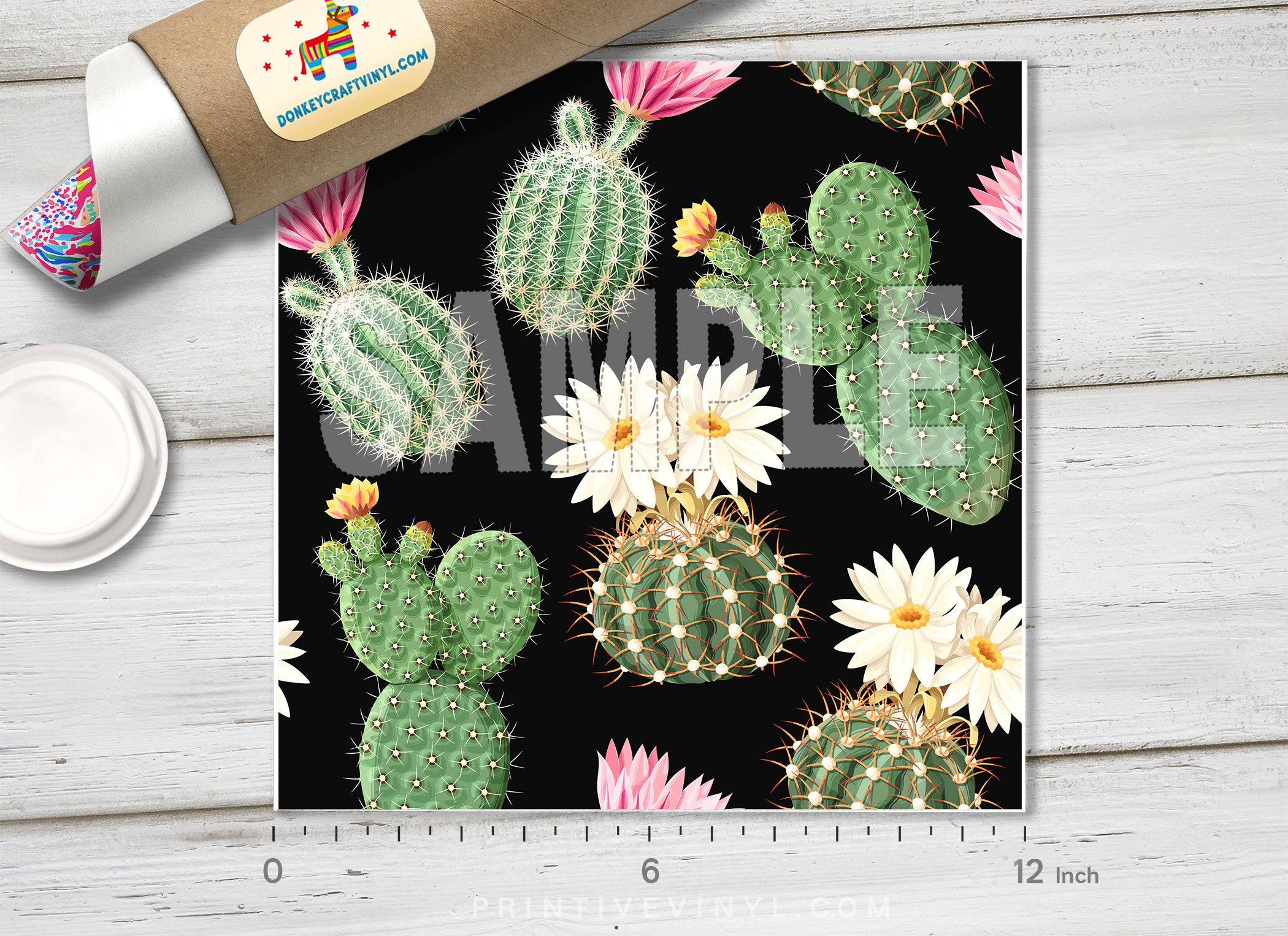 Blooming Cactus Floral Adhesive Vinyl 1400 - Donkey Craft Vinyl