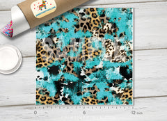 Teal Distressed Mixed Animal Print Pattern Adhesive Vinyl 1569