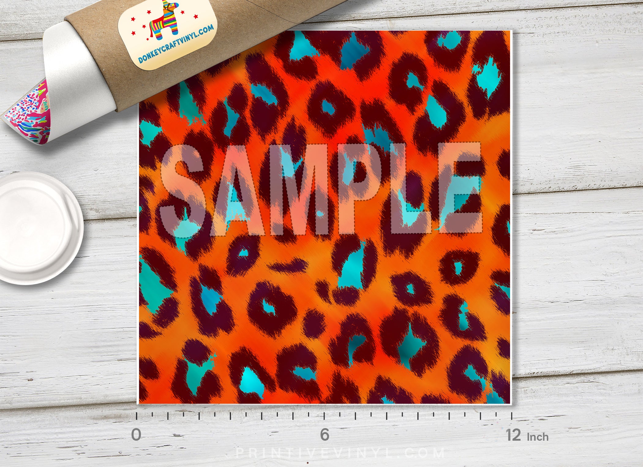 Orange & Turquoise Leopard Print Adhesive Vinyl 1314 - Donkey Craft Vinyl