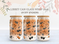 Cherry Libbey Wrap UV DTF Sticker for 16oz Glass Can – Retro Fruit Design UV160