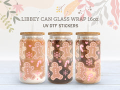Gingerbread UV DTF, Ready to Transfer, 16 oz Libbey Glass Can Wrap UV026