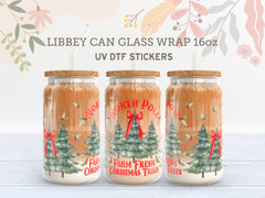 North Pole Christmas Trees UV DTF Libbey Glass Wrap 16oz UV060