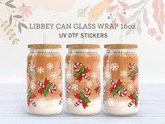 Candy Cane Christmas UV DTF Wrap for 16oz Libbey Glass UV122