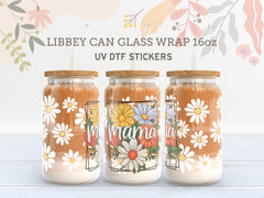 Mama Floral UV DTF Cup Wrap for 16oz Libbey Glass | Daisy Design UV117