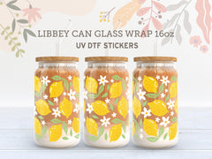 Lemon Floral UV DTF Cup Wrap | 16oz Libbey Glass Can Adhesive Sticker UV047