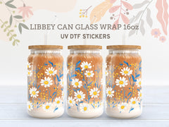 Daisy Floral UV DTF Cup Wrap for 16oz Libbey Glass | Waterproof Sticker UV113
