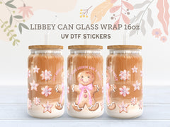 Gingerbread Man UV DTF Wrap | 16oz Libbey Glass Can Sticker UV066