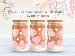 Heart Macaron UV DTF Wrap | 16oz Libbey Glass Cup Sticker UV082
