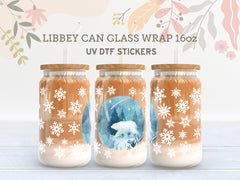 Three jars with decorative wraps featuring a polar bear and snowflakes on a light background.
